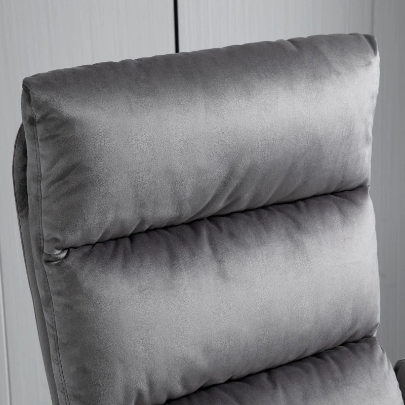 HOMCOM Relaxsessel mit Hocker Fernsehsessel mit Wippenfuntion Stahl Samt Grau+Silber 68 x 74 x 107 cm