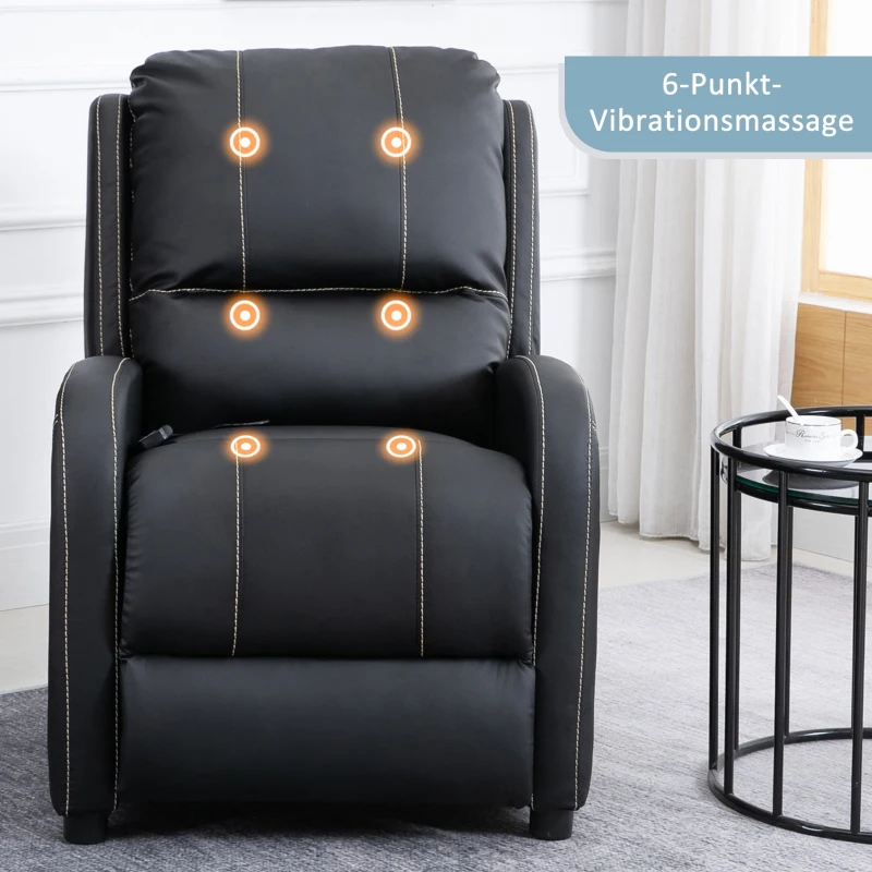 HOMCOM Massagesessel TV-Sessel elektrisch Relaxsessel Wohnzimmersessel 165°-Neigung PU  Metall Schwarz 70 x 88 x 100 cm