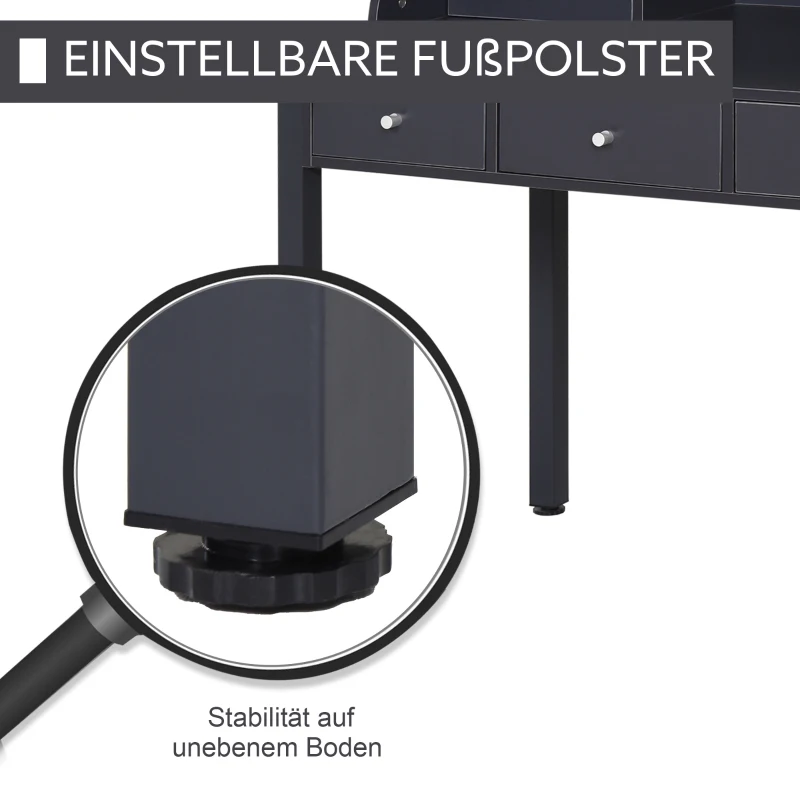 HOMCOM Schreibtisch mit Regal Schublade, Arbeitstisch, Computertisch, Bürotisch, MDF, Dunkelgrau, 100 x 60 x 105 cm