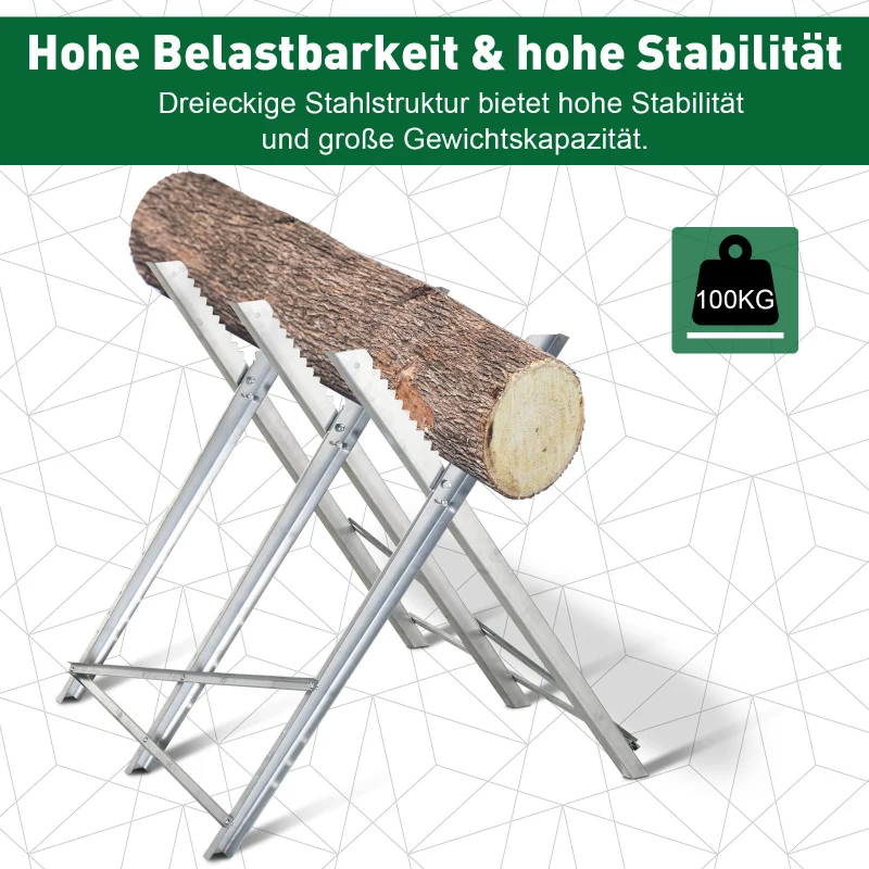 DURHAND kettingzaagbok zaagbok inklapbaar zaagframe voor brandhout zilver metaal 83 x 83 x 79 cm | Aosom.de