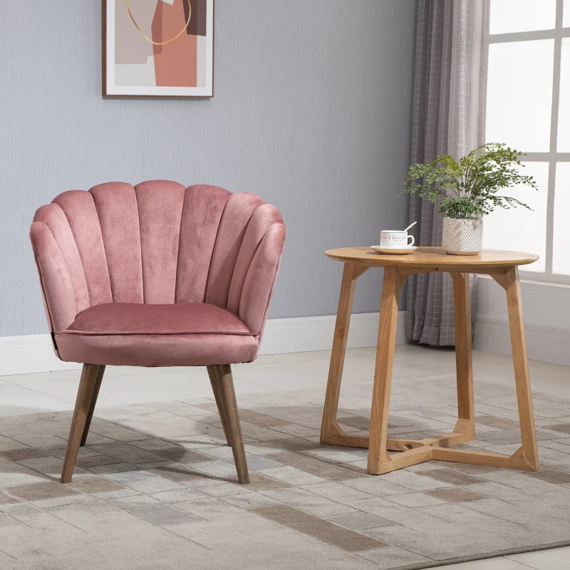 HOMCOM Dining Chair Kitchen Chair Armchair with Backrest Living Room Chair Polyester Rubberwood Pink 66 x 66 x 78.5 cm
