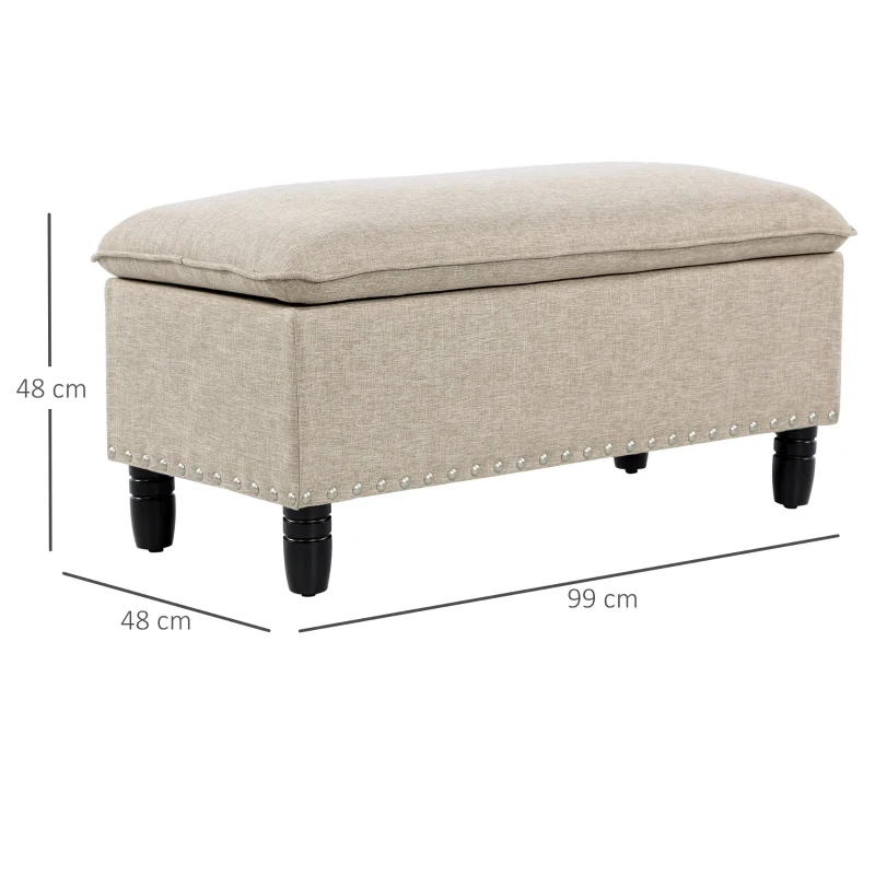 HOMCOM® Polsterbank Sitzbank mit Stauraum Truhenbank Polyester Eukalyptusholz Beige