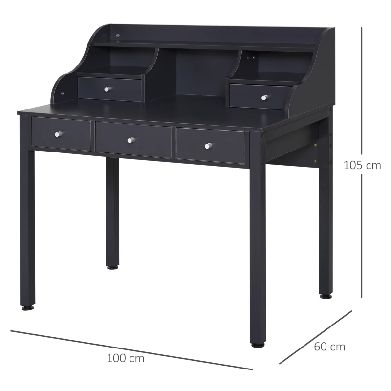 HOMCOM Schreibtisch mit Regal Schublade, Arbeitstisch, Computertisch, Bürotisch, MDF, Dunkelgrau, 100 x 60 x 105 cm