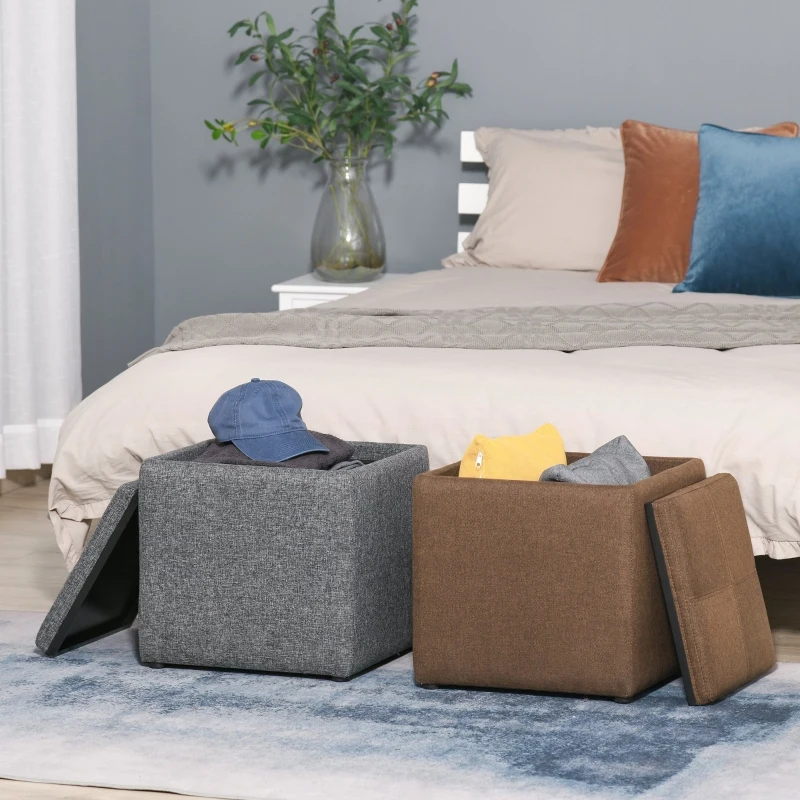 HOMCOM Sitzhocker mit Stauraum, Fußhocker, Polsterhocker, abnehmbarer Deckel, Bezug in Leinenoptik, 42 x 42 x 41 cm, Braun