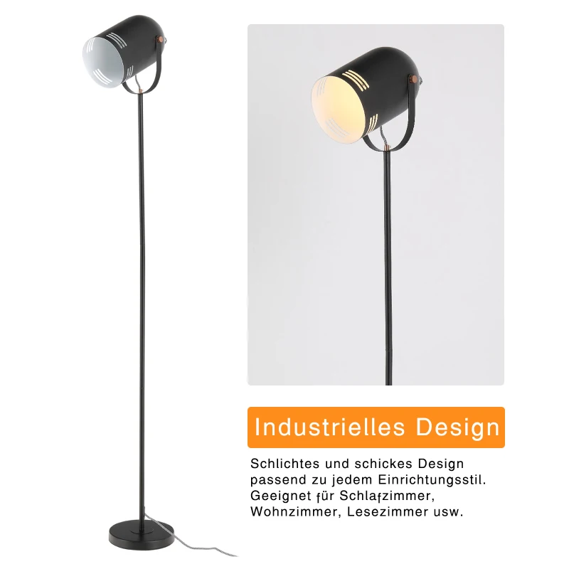 HOMCOM Stehleuchte Stehlampe E27-Fassung neben Sofa 90° verstellbar Metall Schwarz 25,5 x 20 x 155 cm