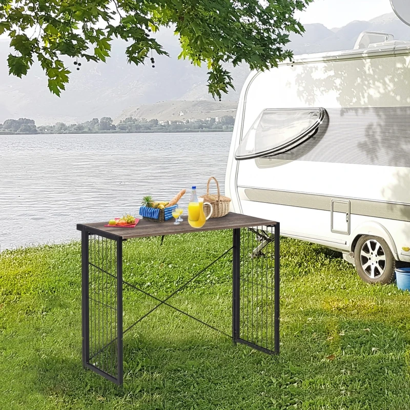 HOMCOM Schreibtisch Computertisch Bürotisch Home-Office Tisch klappbar mit E1 Spanplatte Metallrahmen faltbar Industriedesign Laptop Tisch Rustikales Braun+ Schwarz 90 x 45 x 74 cm