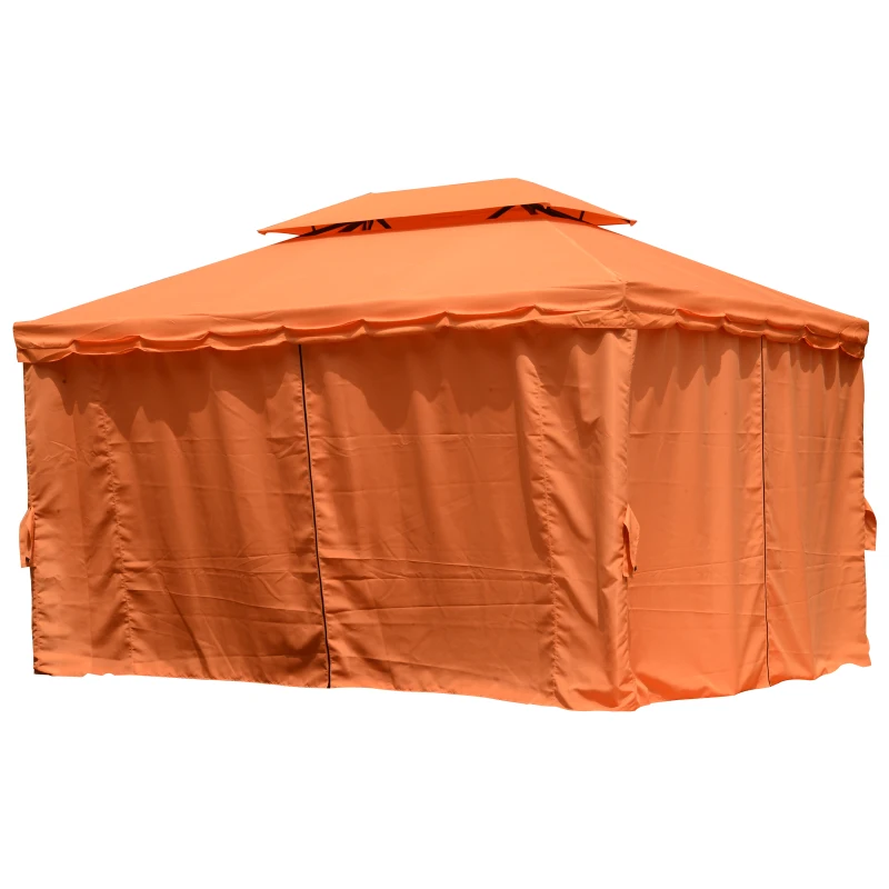 Outsunny 4 x 3 m Aluminum Garden Gazebo, Double Roof Outdoor Gazebo Canopy Shelter with Netting & Curtains for Garden, Lawn, Backyard and Deck, Orange