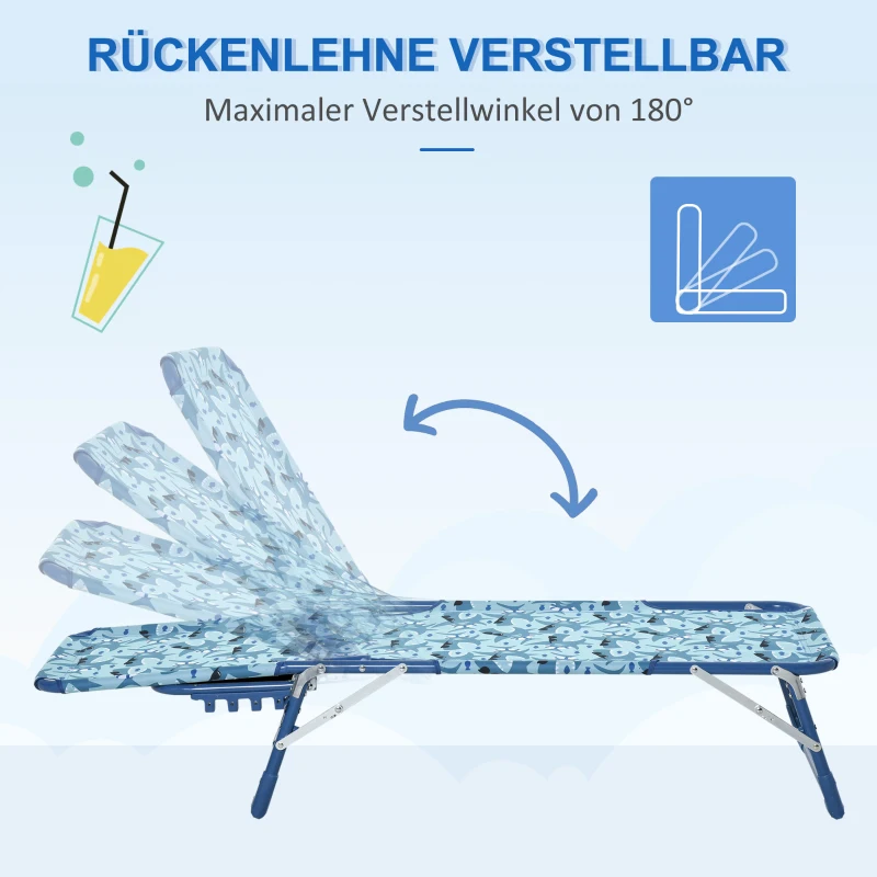 Outsunny Kinder Sonnenliege 180° verstellbar Strandliege Gartenliege Relaxliege Klappbar für 2-6 Jahre Metall Polyester Blau+Grün 118 x 40 x 24 cm