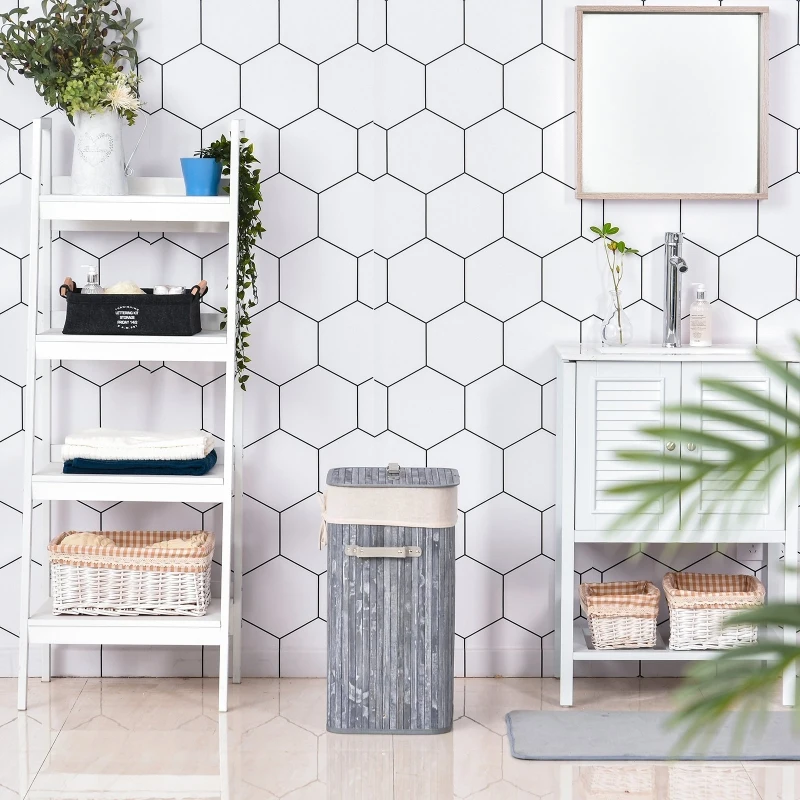 HOMCOM Elegancki kosz na pranie z bambusa 72L z pokrywą, Szary