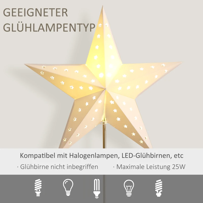 HOMCOM Weihnachtsstern mit LED Beleuchtung, Tischleuchte, Weihnachtsdekoration, 46 cm x 15 cm x 71 cm, Weiß & Gold