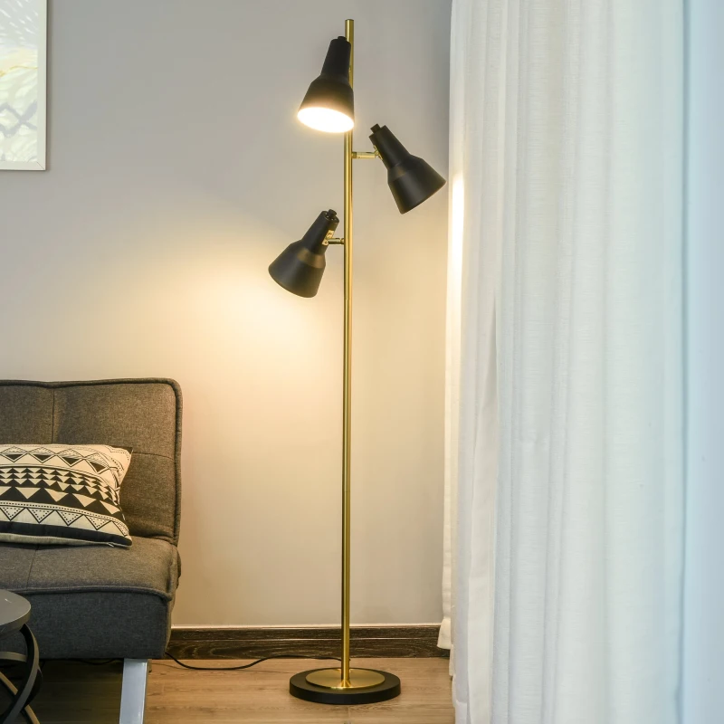 HOMCOM Stehlampe mit 3 Leuchten, Stehleuchte mit Verstellbaren Schirmen, Standleuchte E27, Metall, Bronze, 32 x 32 x 150cm