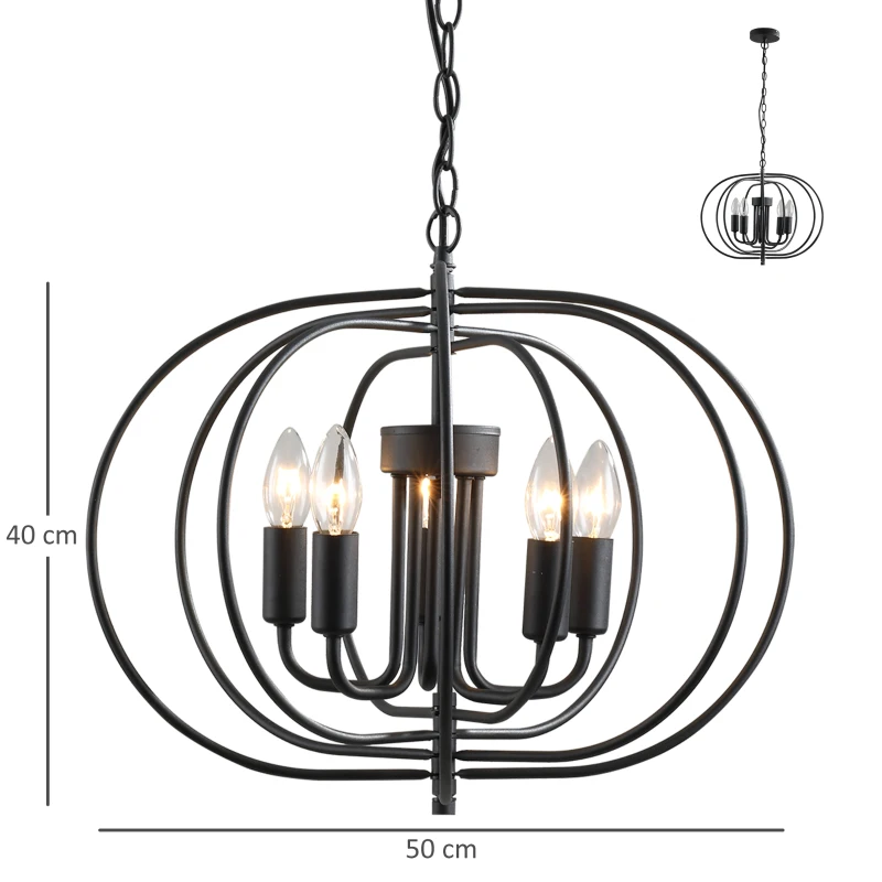 HOMCOM® Deckenlampe Pendelleuchte Hängeleuchte Deckenleuchte Industrie Vintage Schwarz