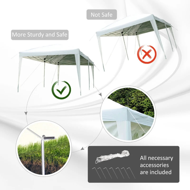 Outsunny 3 x 6 m Pop Up Gazebo with Sides and Windows, Height Adjustable Wedding Camping Party Tent Canopy Marquee with Storage Bag for Garden, Event, White