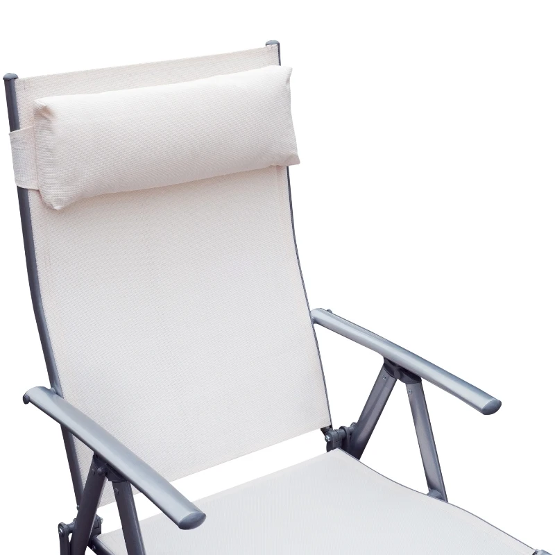 Outsunny ligbank strandbed ligbank voor buiten relax ligbed inklapbaar met kussen strand metaal + stof crèmewit 137 x 63,5 x 100,5 cm | Aosom.nl