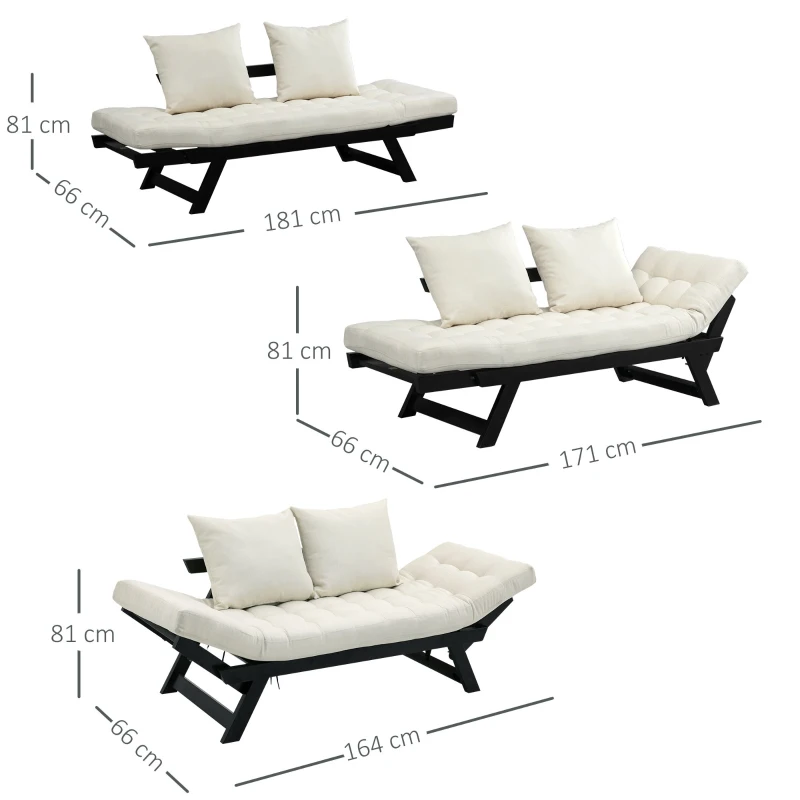 Sofa rozkładana 2-osobowa sofa z funkcją spania regulowana tkanina kolor kremowy