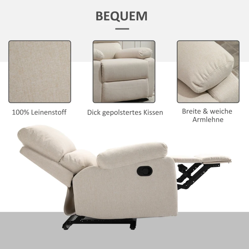 HOMCOM Liegesofa Relaxsessel Liegesessel TV Sessel Einzelsofa 150° neigbar Fernsehsessel Leinen 79 x 92 x 97 cm