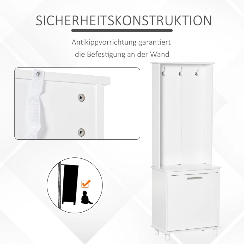 Wieszak na ubrania przedpokój salon 4 półki biały