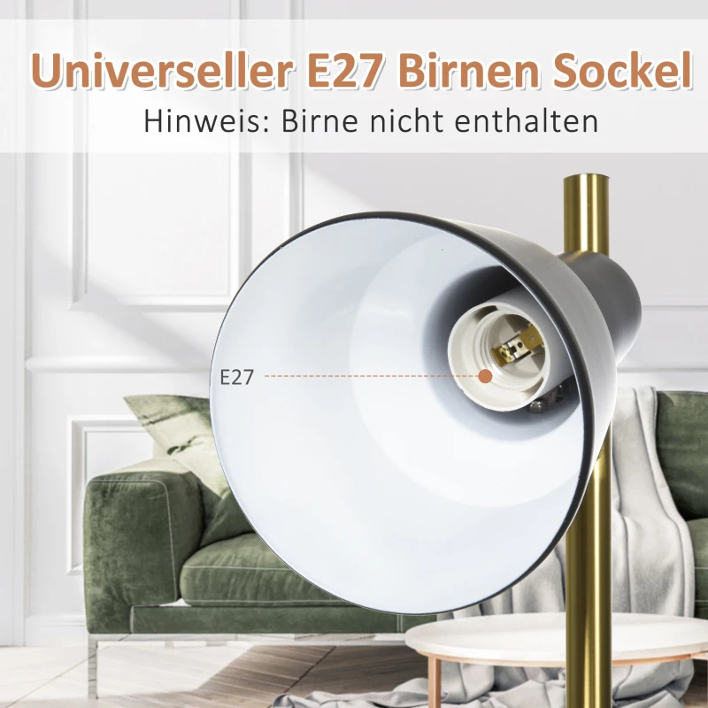 HOMCOM Stehlampe mit 3 Leuchten, Stehleuchte mit Verstellbaren Schirmen, Standleuchte E27, Metall, Bronze, 32 x 32 x 150cm