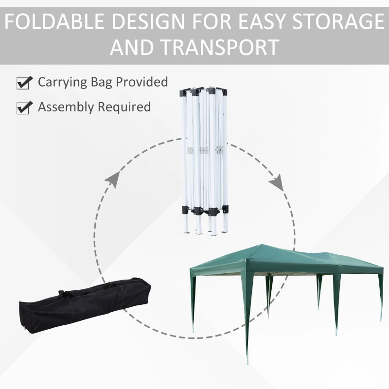 Outsunny 3 x 6 m Pop Up Gazebo with Sides and Windows, Height Adjustable Wedding Camping Party Tent Canopy Marquee with Storage Bag for Garden, Event, Green