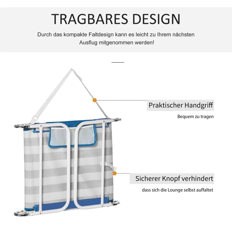 Outsunny 2er-Set Sonnenliege Gartenliege mit Leseöffnung 5-stufig einstellbar Gartenmöbel PVC-Gewebe+Metall Blau+Weiß 182 x 55 x 28 cm