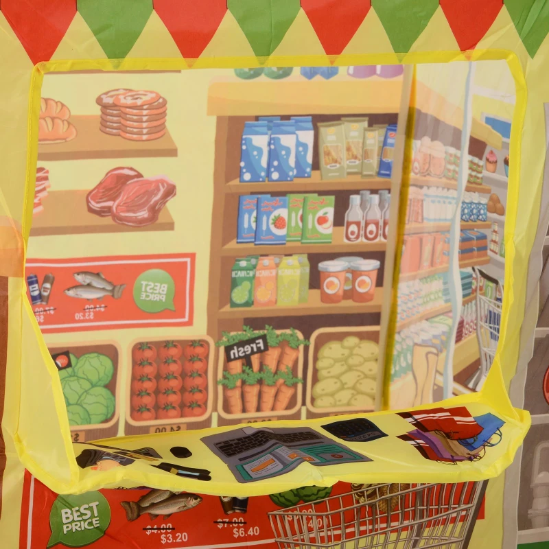 HOMCOM Kinderspielhaus Spielzelt Supermarkt Tür und Verkaufsfenster 3 Jahre Rollenspiel Polyester 93 x 69 x 103 cm