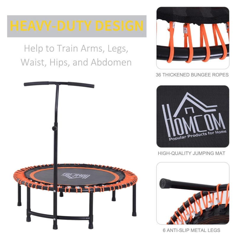 HOMCOM 45” Round Mini Trampoline Rebounder Indoor Outdoor Mini Jumper with Adjustable Handle Orange