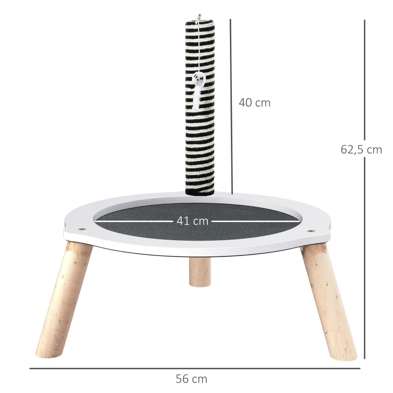 Pawhut Katzenbett, Katzen Bettchen Gross, Katzenfangpfosten und Spielzeug-Maus, MDF, Tannenholz, Oxford-Tuch, Sisal, Weiß+Grau+Natur, 56x56x62,5 cm