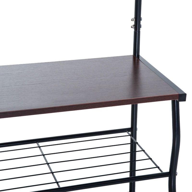 HOMCOM Garderobenständer Kleiderständer Garderobe mit 3 Schuhablagen 5 Haken Flur Stahl Schwarz L60 x B35 x H175cm