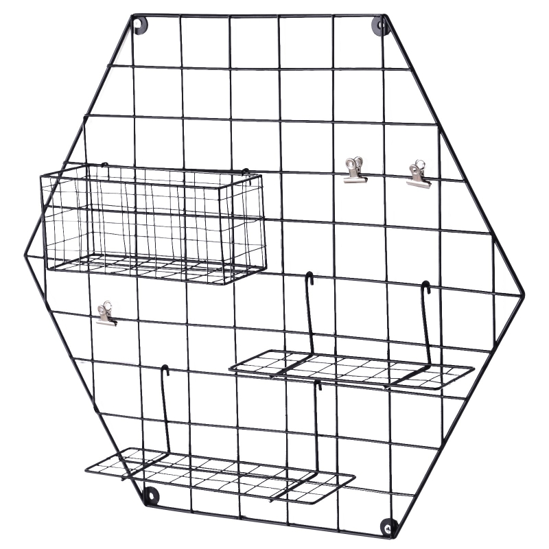 HOMCOM Wandgitter, Fotowand, DIY Dekoration, Bilderregal, Memotafel, Metall, Schwarz, 50 x B44 x T8 cm