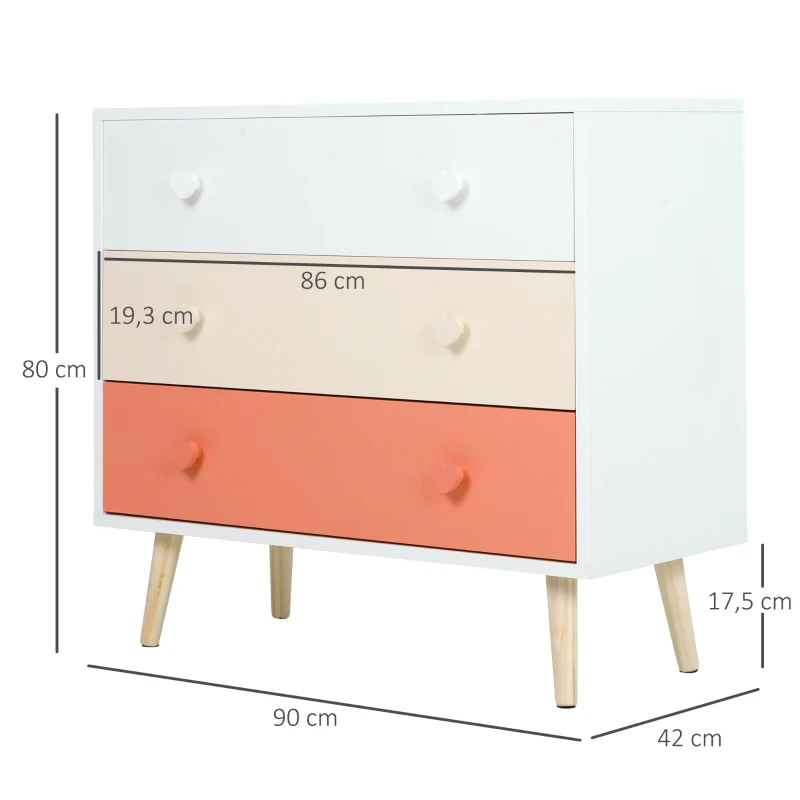 HOMCOM szafka dziecięca z 3 szufladami MDF różowy