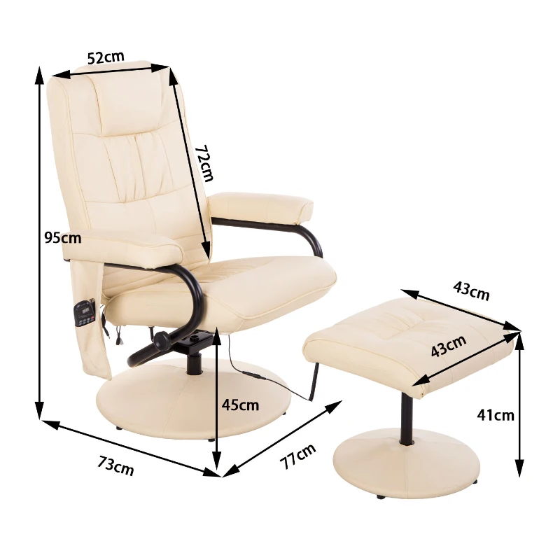 HOMCOM Kunstleder Massagesessel Relaxsessel Fernsehsessel TV Sessel mit Wärmefunktion inkl. Hocker Beige