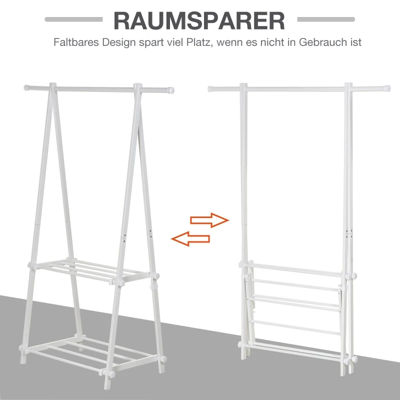 HOMCOM wieszak na ubrania z półką na buty, drążek na ubrania, wieszak do garderoby, stal, biały, 107,5 x 45 x 150