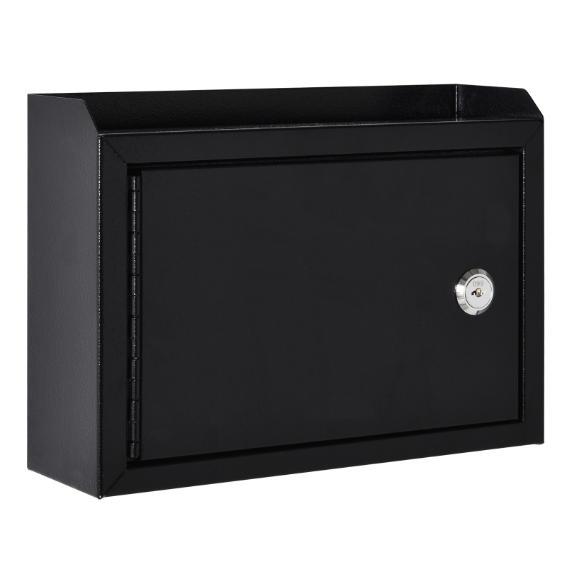 HOMCOM Briefkasten Wandbriefkasten Postkasten abschließbar mit Kassenschublade Funktion inkl. 2 Schlüssel Stahl Schwarz 25 x 7,7 x 18,5 cm