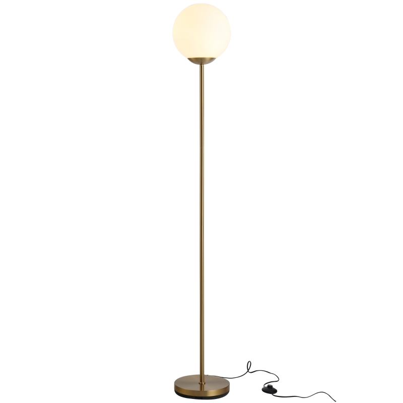 HOMCOM Stehlampe für Wohnzimmer, Standleuchte,Stehleuchte, Stehlampe, Metall mit Glas, Golden, 25 x 25 x 171 cm