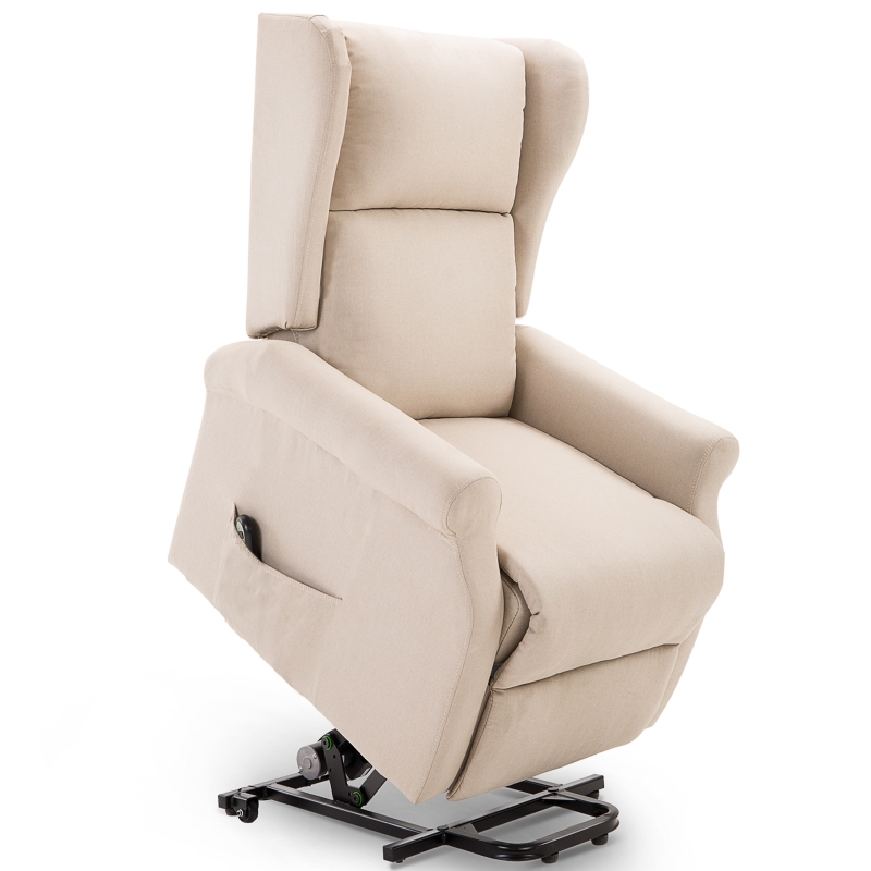 HOMCOM® Fernsehsessel Aufstehhilfe | Leinen, Holz, Schaumstoff | 72,5 x 94 x 109 cm | Creme