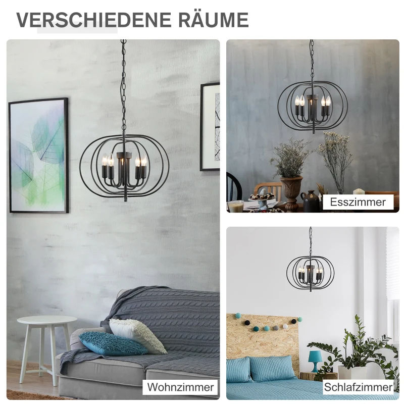 HOMCOM® Deckenlampe Pendelleuchte Hängeleuchte Deckenleuchte Industrie Vintage Schwarz