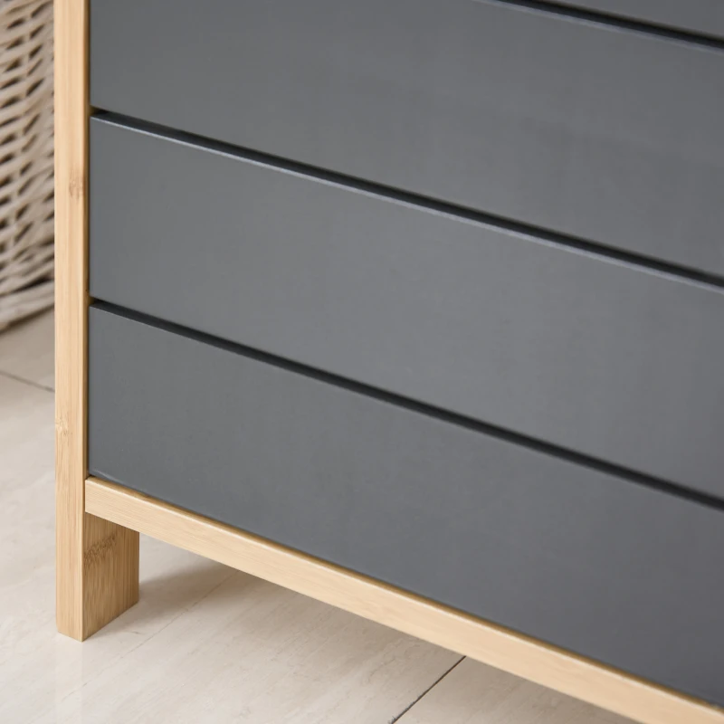 HOMCOM Badzimmerschrank Badeschrank Multifunktionsschrank 3-Stöckig Einstellbar MDF+Bambus Grau 32x30x80 cm