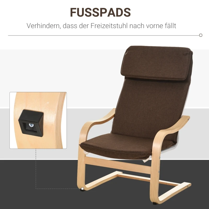 HOMCOM Relaxsessel mit Fußhocker, Ruhesessel mit Armlehne, Relaxstuhl, Leinenbezug Holzgestell Braun 65 x 69 x 98 cm