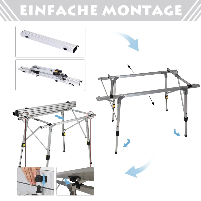 Stół piknikowy składany kempingowy regulacja wysokości torba transportowa aluminium Outsunny