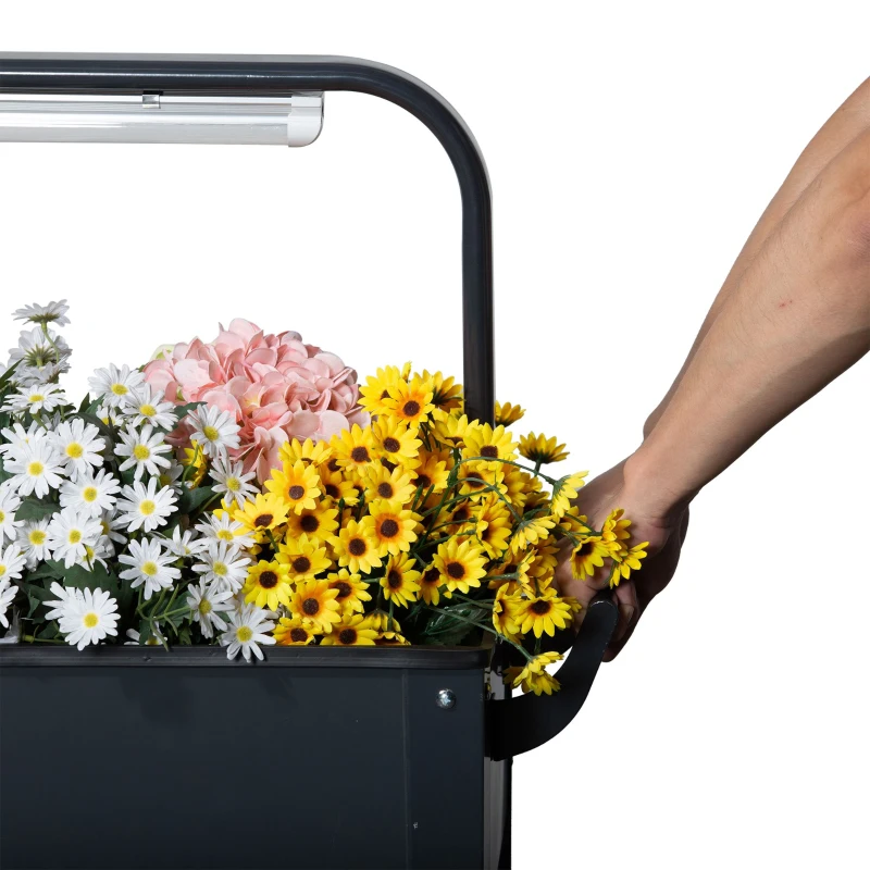 Podwyższona grządka z lampą LED kołami i półką skrzynka na zioła rośliny stalowa Outsunny