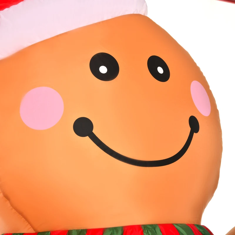 HOMCOM nadmuchiwany piernikowy ludzik 2,4 m dekoracja świąteczna ze światłami model nadmuchiwany Boże Narodzenie ozdoba do ogrodu automatyczne nadmuchiwanie odporny na warunki pogodowe tkanina poliestrowa kolor żółty 170 x 65 x 240 cm