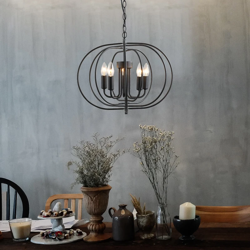 HOMCOM® Deckenlampe Pendelleuchte Hängeleuchte Deckenleuchte Industrie Vintage Schwarz