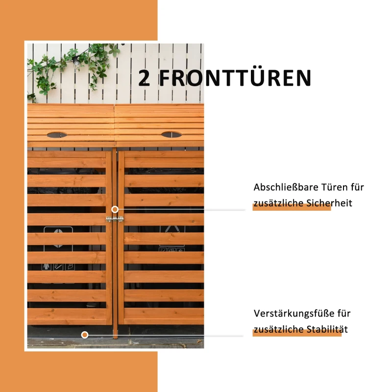 Boks na pojemniki na śmieci z przednimi drzwiami Śmietnik na 2 kosze o pojemności 240 l lite drewno