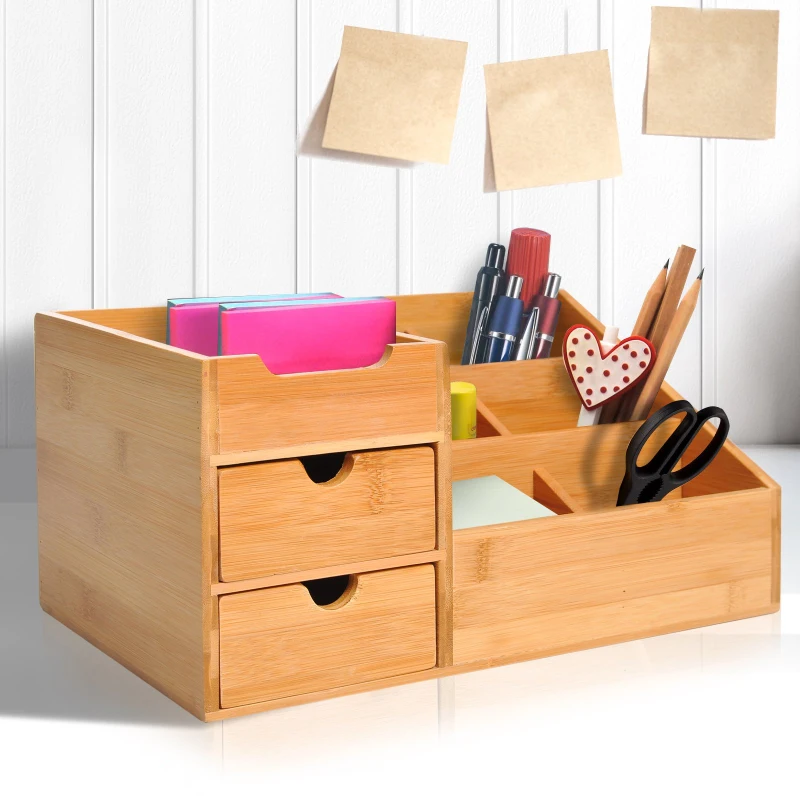 HOMCOM® ORGANIZER NA BIURKO POJEMNIK Z 2 SZUFLADAMI naturalny L33 x 20,5 x 15,5 cm (DxSxW)