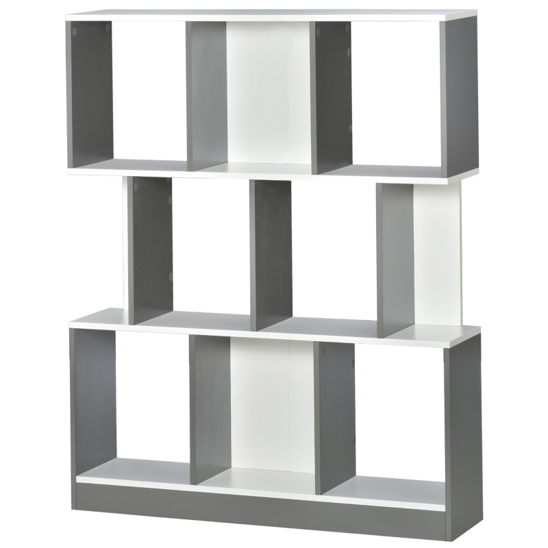 HOMCOM Bücherregal Standregal Büroregal Aktenregal für Büro Wohnzimmer Arbeitszimmer Spanplatte Grau+Weiß 100 x 24 x 124 cm