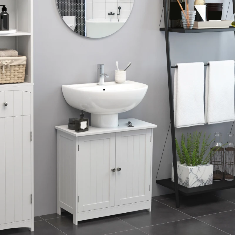 HOMCOM Under Sink Bathroom Storage Cabinet 2 Layers Vanity Unit Wooden - White
