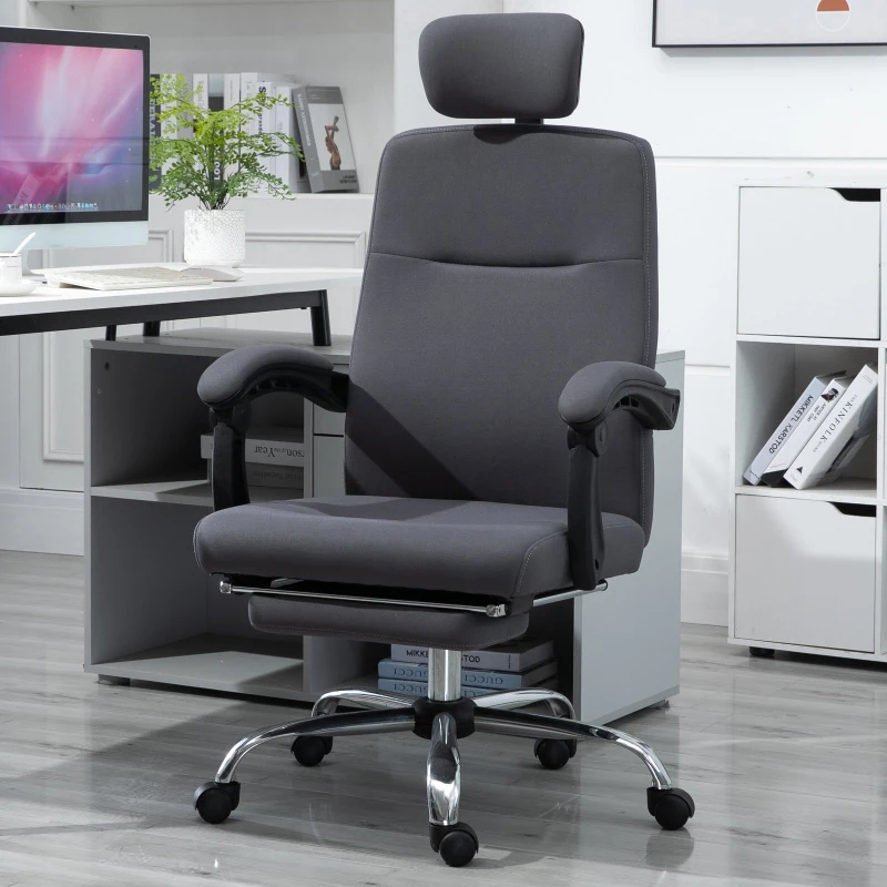 Vinsetto® Bürostuhl Ergonomischer PC Drehstuhl mit Fußstütze verstellbarer Kopfstütze Grau