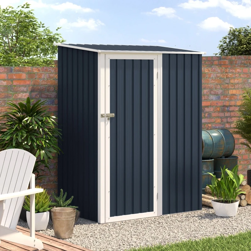 Outsunny Corrugated Steel Single Door Storage Garden Shed Outdoor Equipment Tool Sloped Roof - Grey