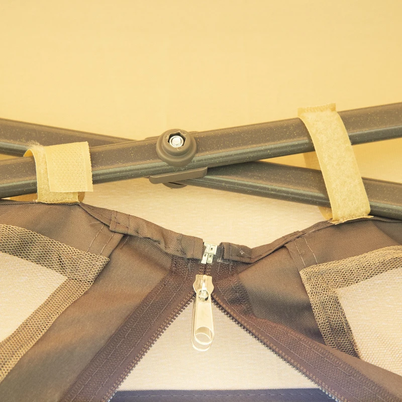 Outsunny 3.3 x 3.3m Pop Up Gazebo, Double Roof Foldable Canopy Tent with Zipped Mesh Sidewalls, Height Adjustable and Carrying Bag, Event Tent for Patio Garden, Beige