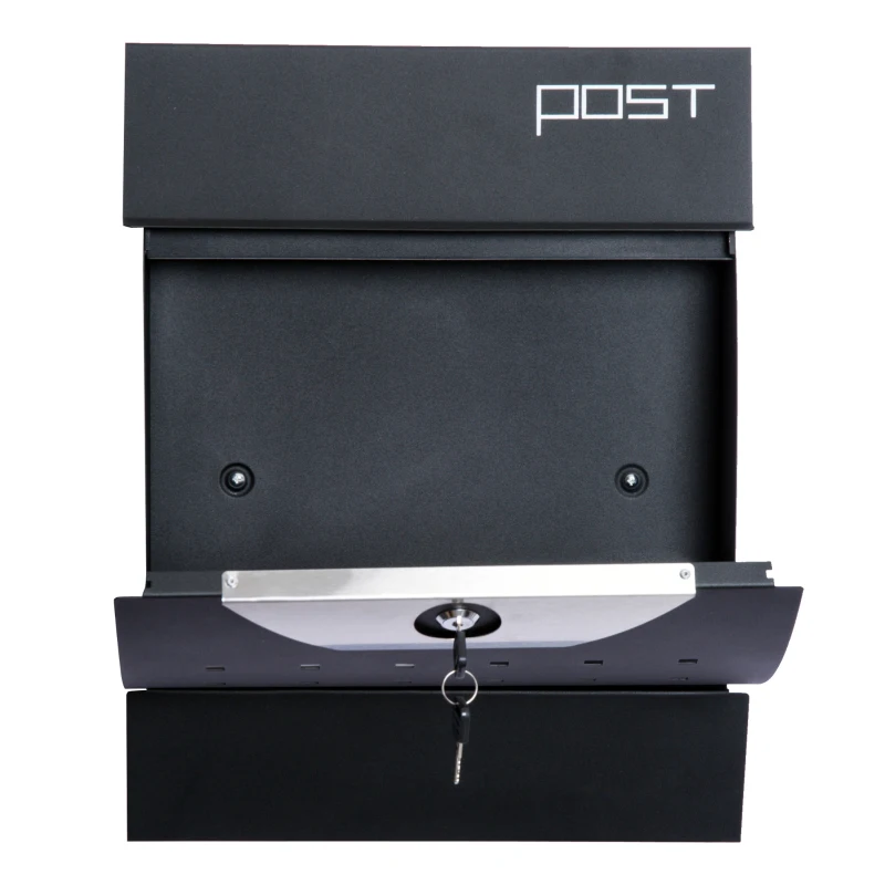 HOMCOM Briefkasten Postkasten mit Zeitungsfach abschließbar 2 Schlüssel Stahl Schwarz 35 x 9,5 x 44,5cm